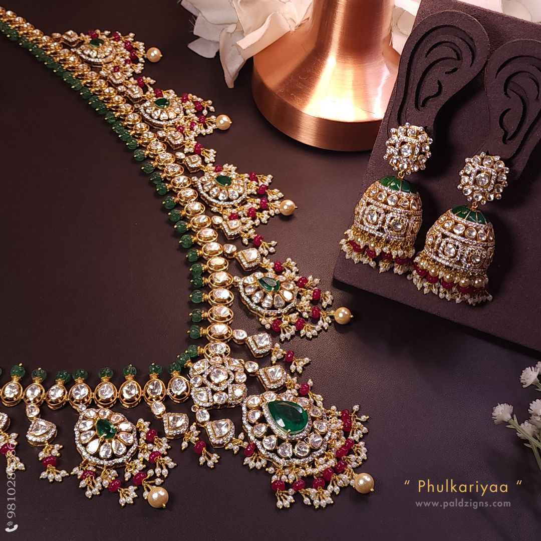 Phulkariyaa Moissanite Polki Long Necklace Set