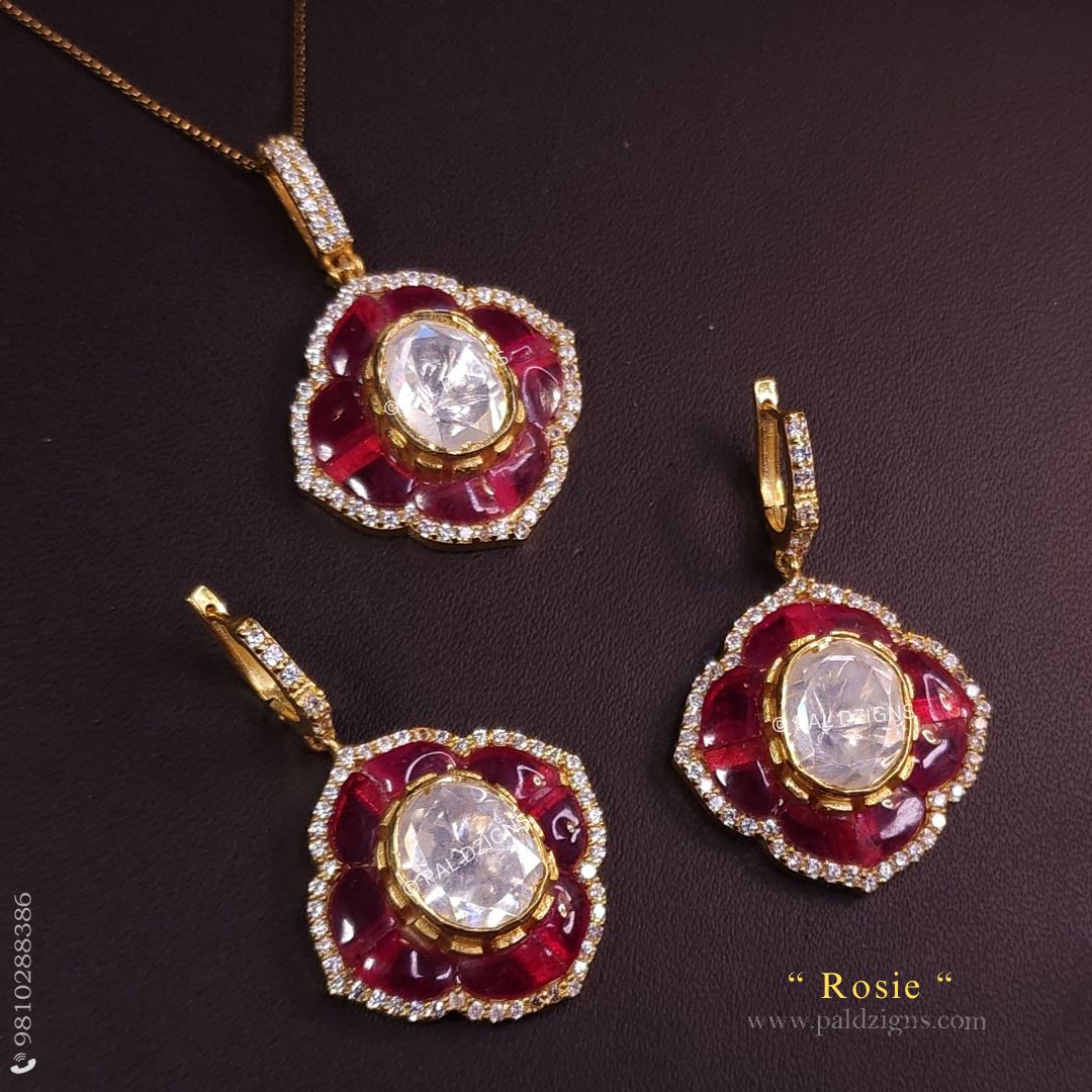Rosie Moissanite Polki Pendant Set