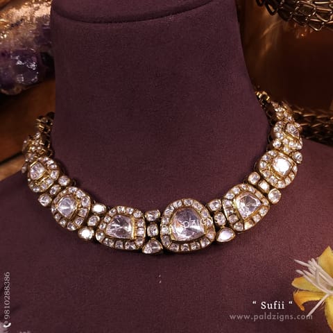 Sufii Antique Moissanite Polki Necklace