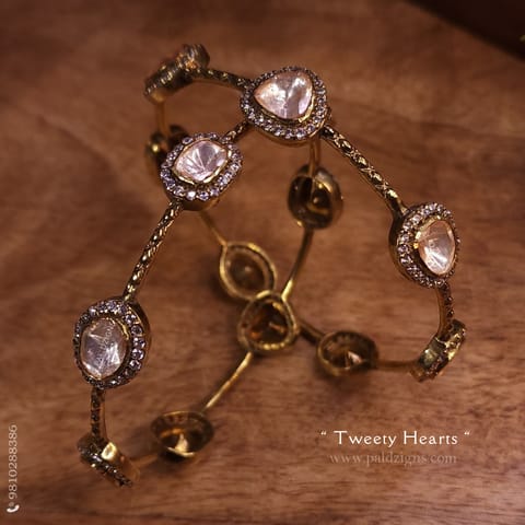Tweety Hearts Antique (2-4" Size) Moissanite Polki Bangles Tweety Hearts Antique (2-4" Size) Moissanite Polki Bangles