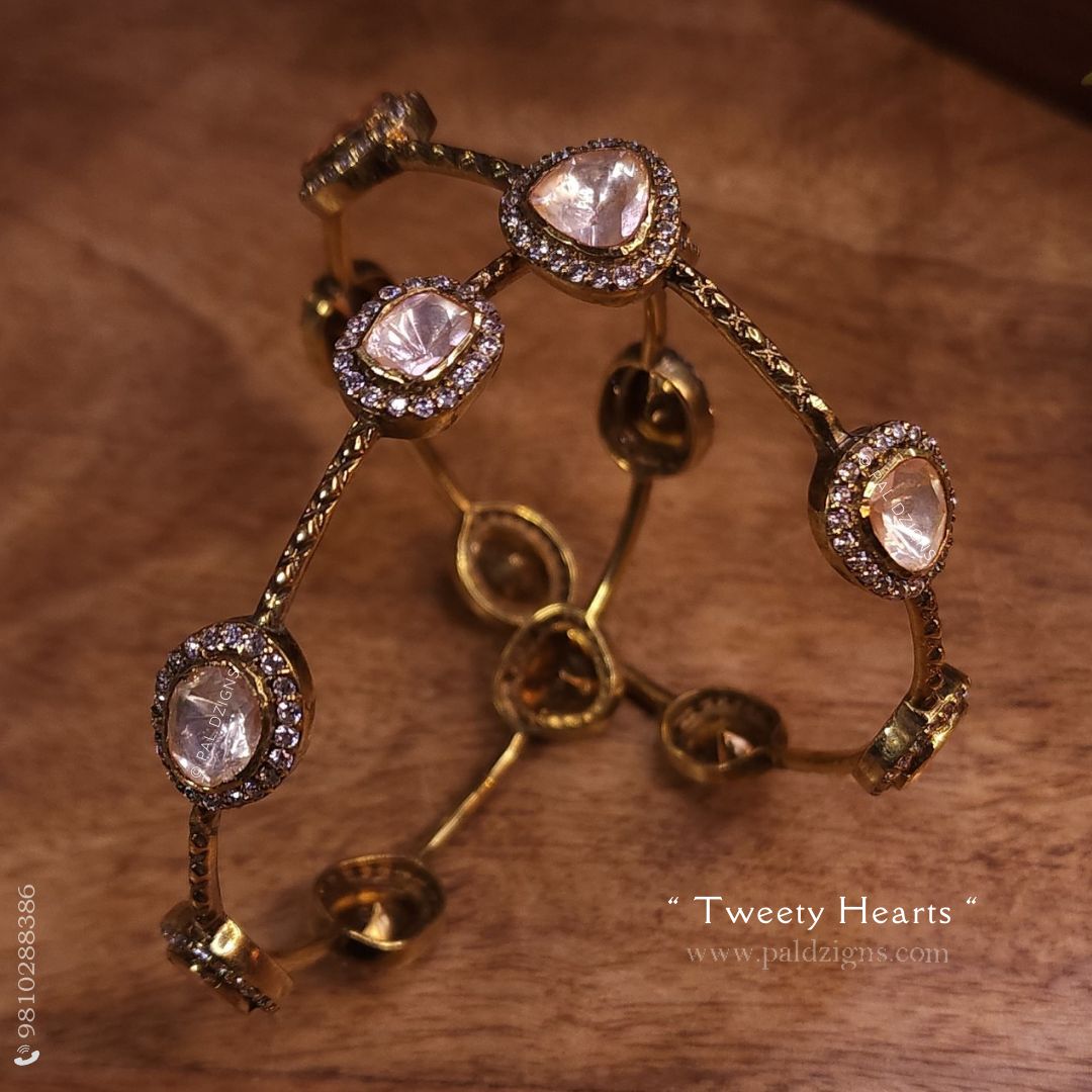 Tweety Hearts Antique (2-4" Size) Moissanite Polki Bangles