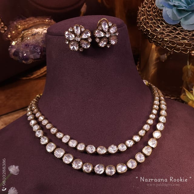Nazraana Rookie Antique Moissanite Polki Necklace Set