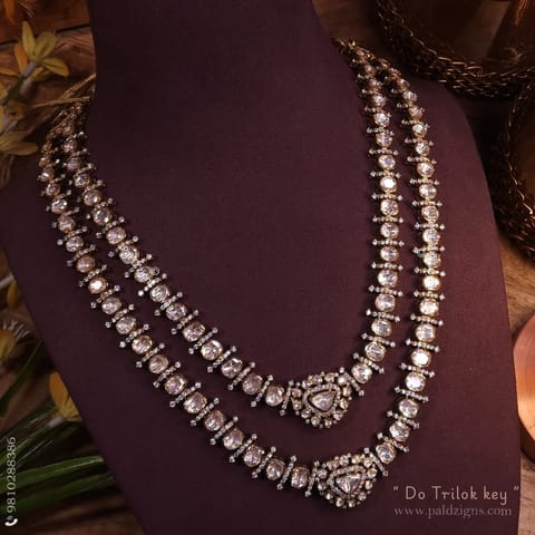Do Trilok key Antique Moissanite Polki Necklace