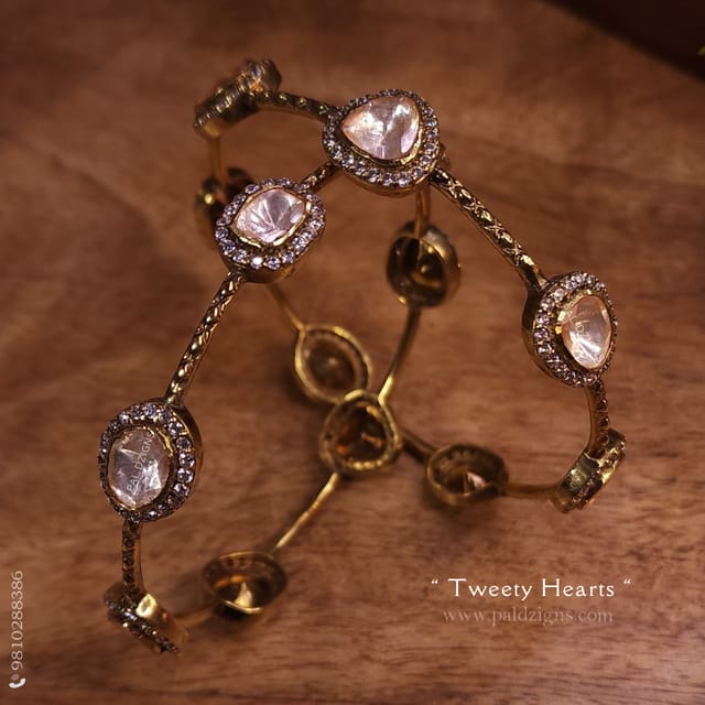 Tweety Hearts Antique (2-6" Size) Moissanite Polki Bangles