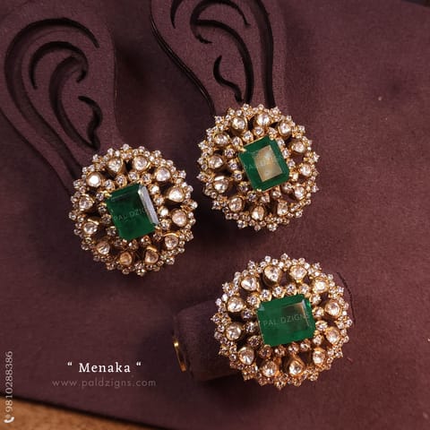Menaka Moissanite Polki Stud And Ring Combo