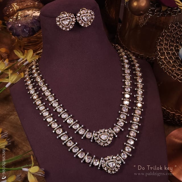 Do Trilok key Antique Moissanite Polki Necklace Set