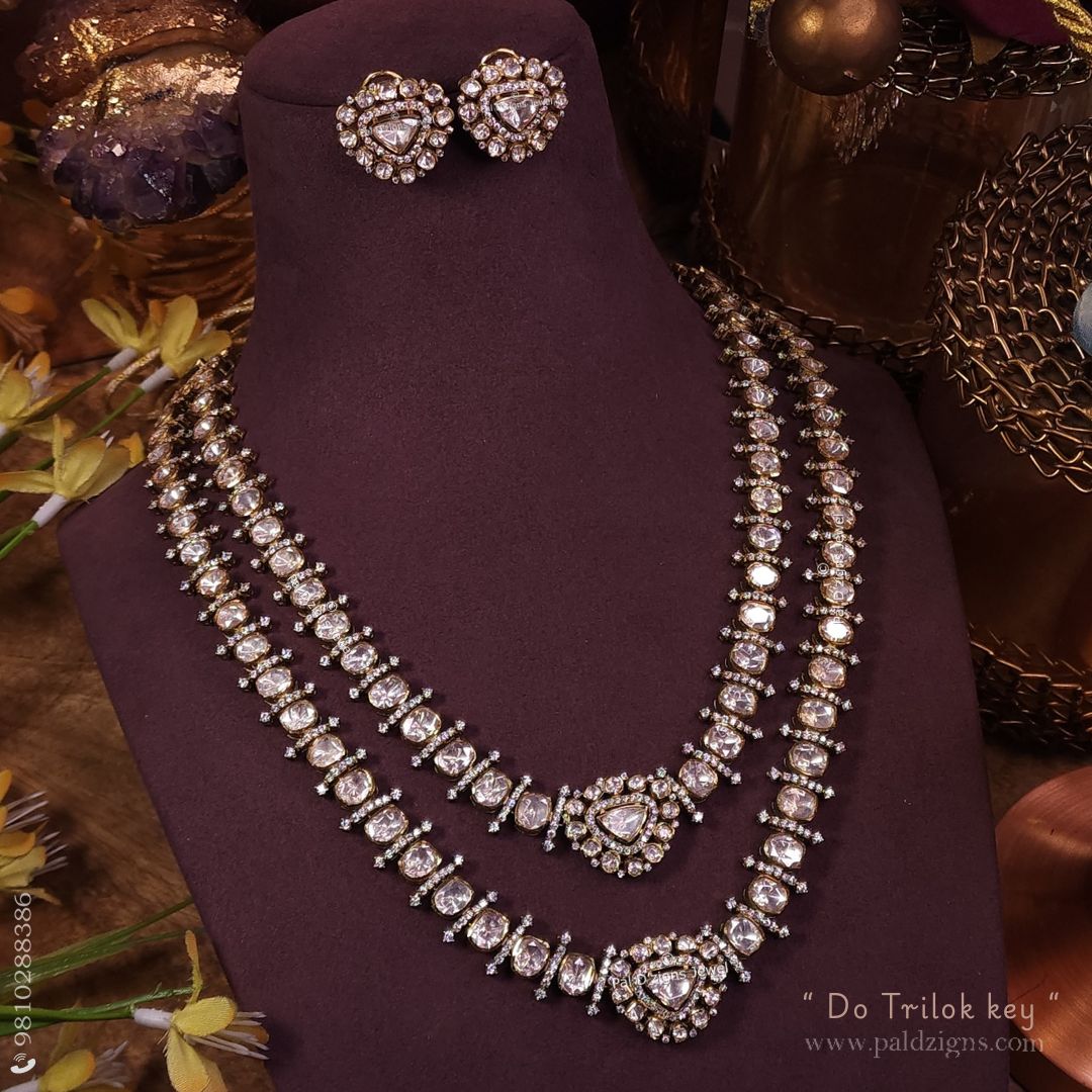 Do Trilok key Antique Moissanite Polki Necklace Set