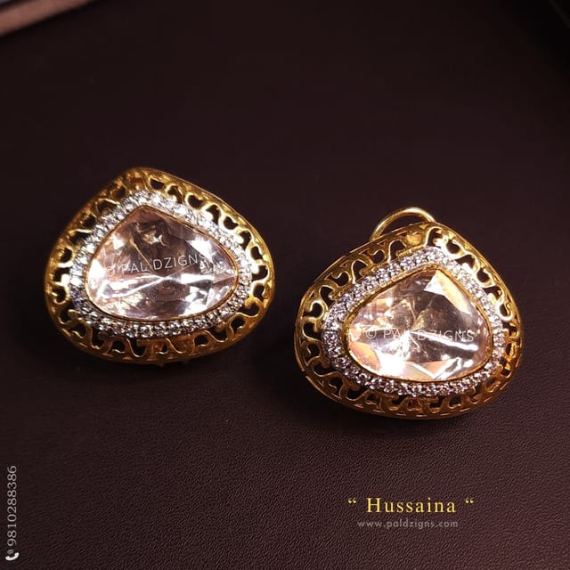 Hussaina Stud in Moissanite Polki