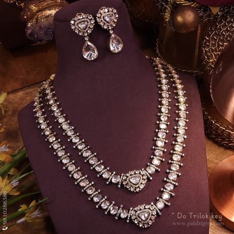 Do Trilok key Antique Moissanite Polki Necklace Set