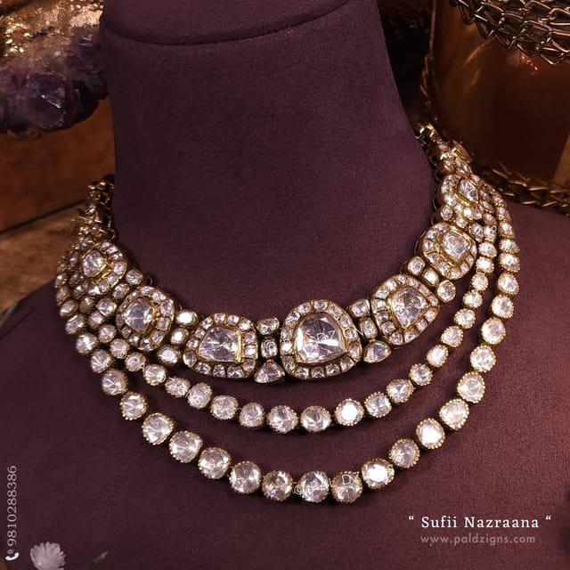 Sufii Nazraana Antique Moissanite Polki Combo Necklace