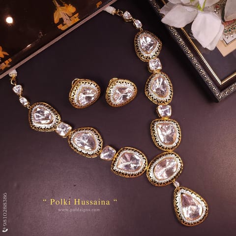 Polki Hussaina Moissanite Big Polki Necklace Set