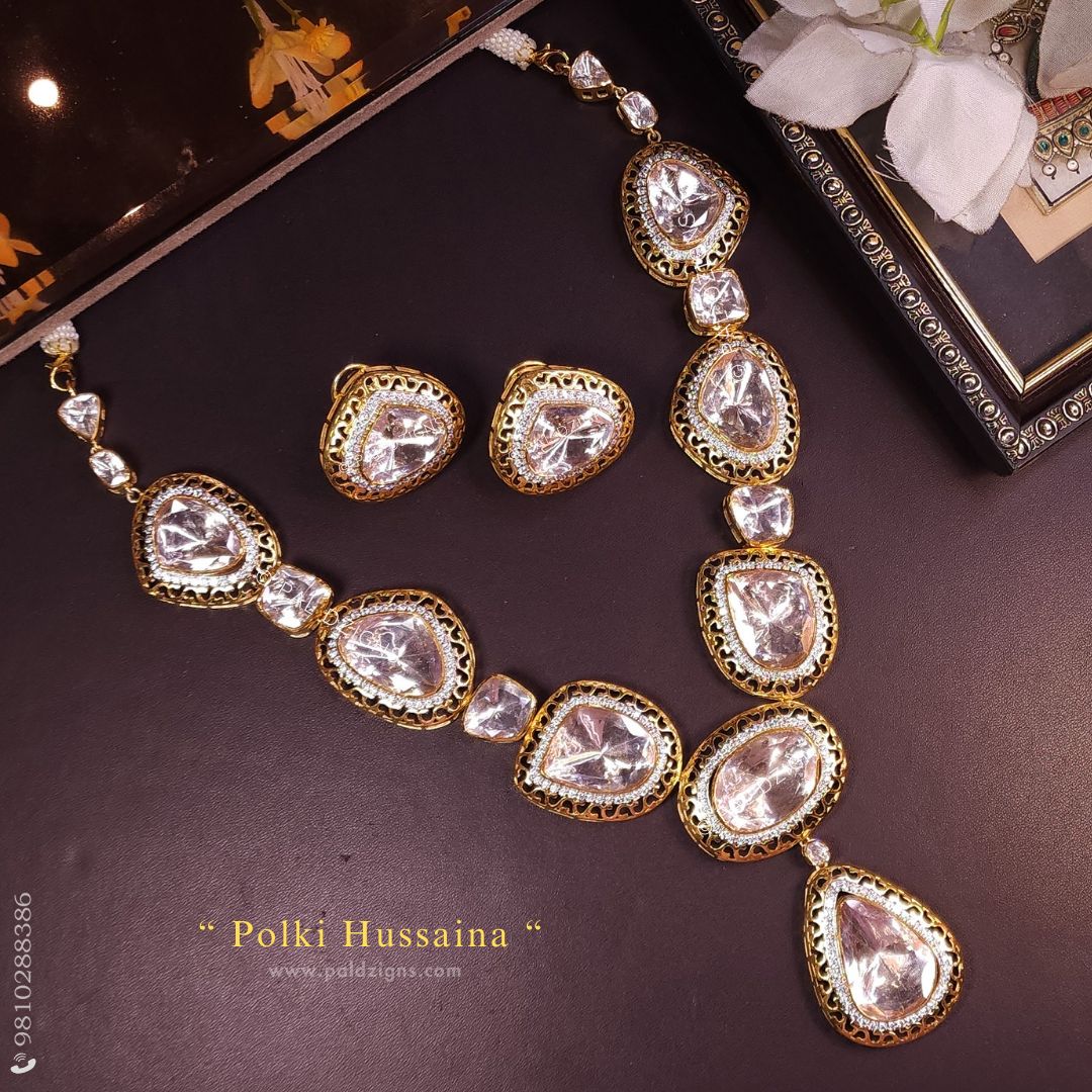 Polki Hussaina Moissanite Big Polki Necklace Set