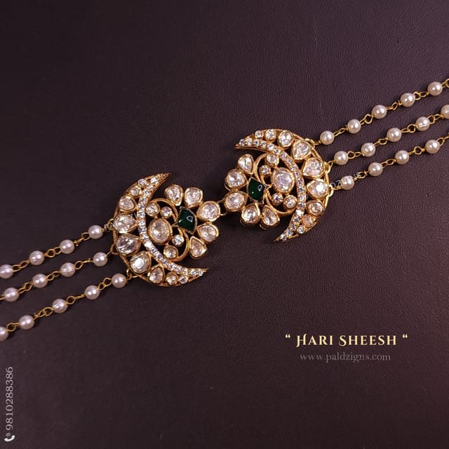 Hari Sheesh Patti in Moissanite Polki