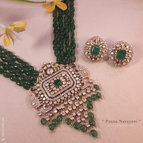 Panna Narayani Moissanite Polki Pendant Set