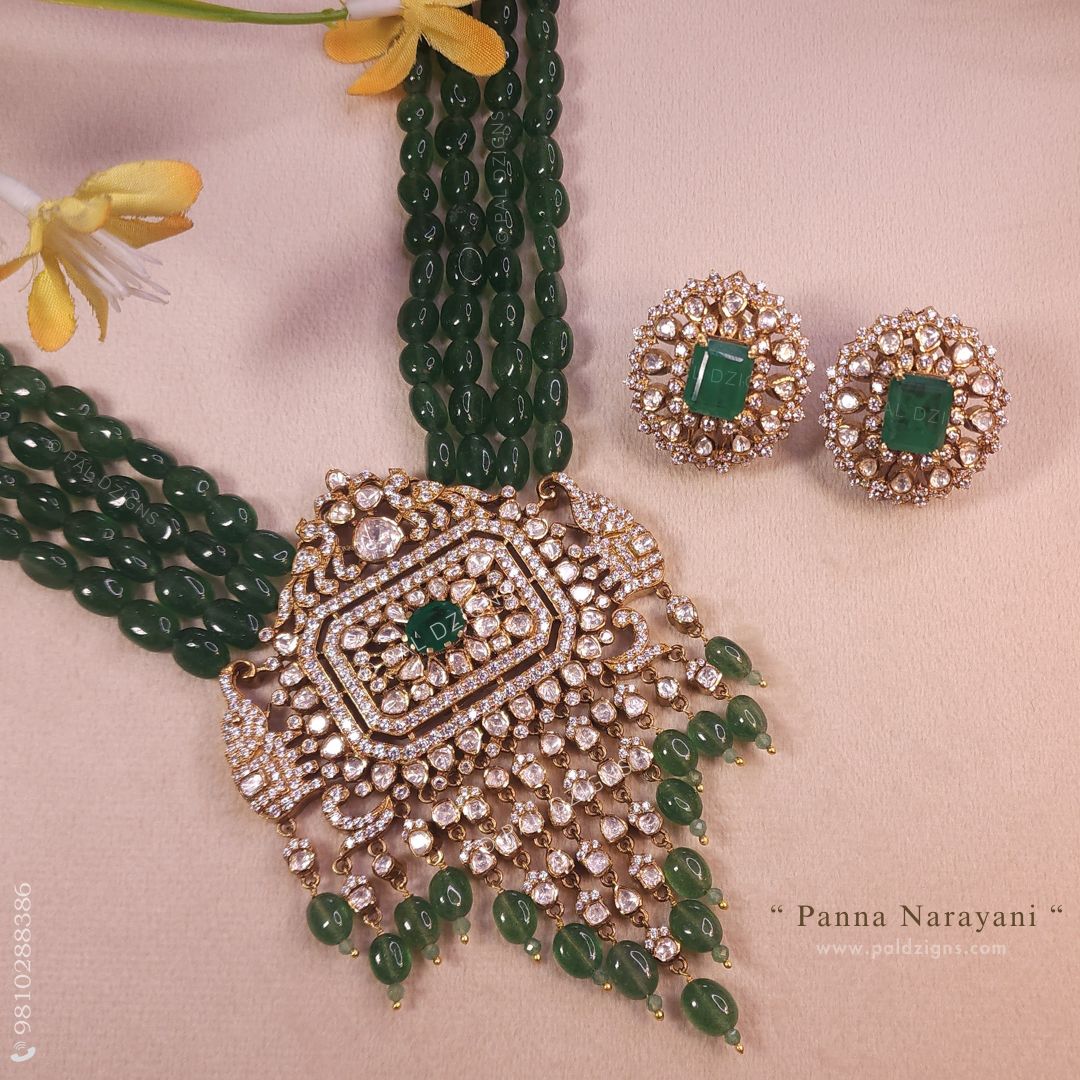 Panna Narayani Moissanite Polki Pendant Set