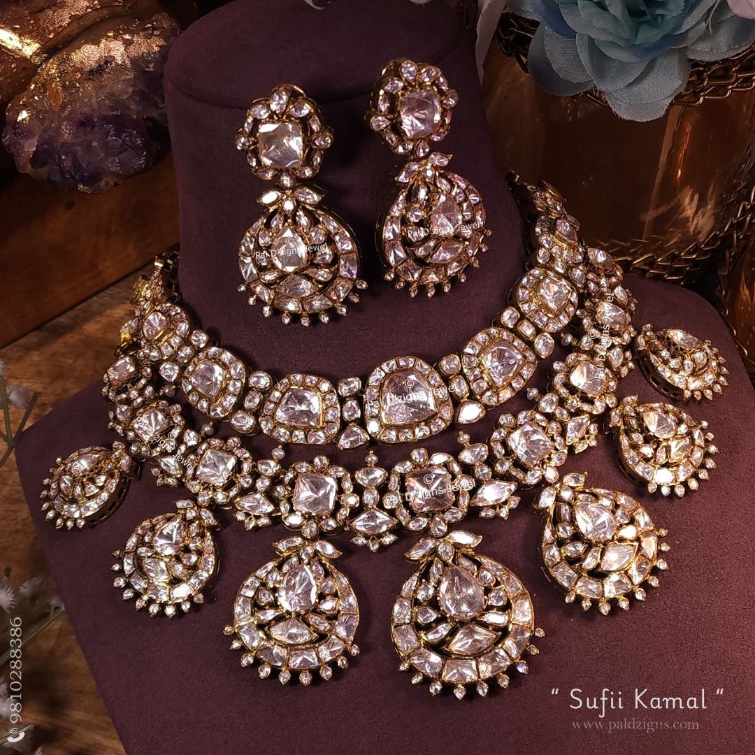 Sufii Kamal Moissanite Polki Combo Necklace Set