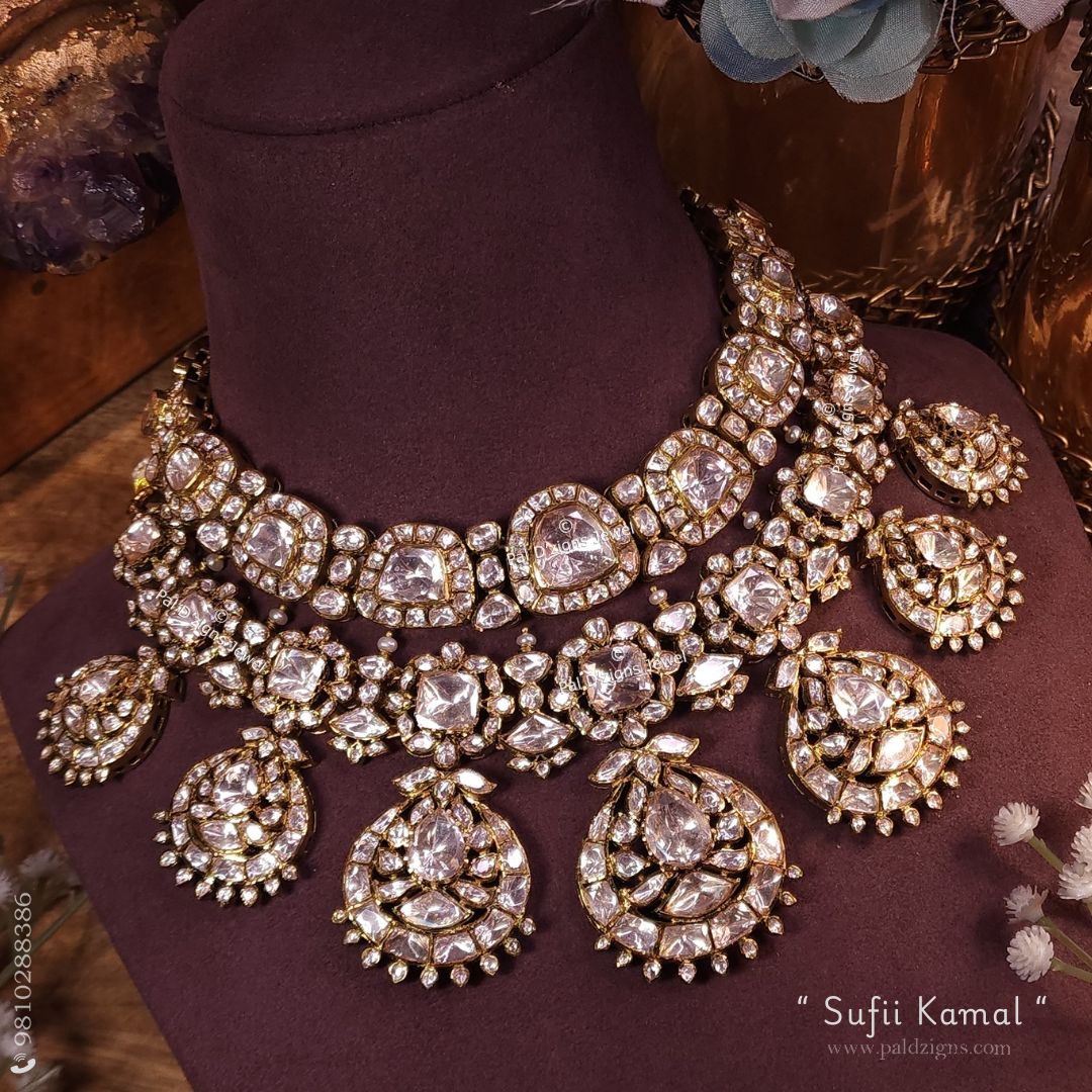 Sufii Kamal Moissanite Polki Combo Necklace