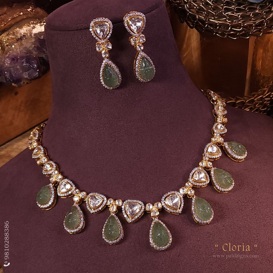 Cloria Moissanite Polki Necklace Set