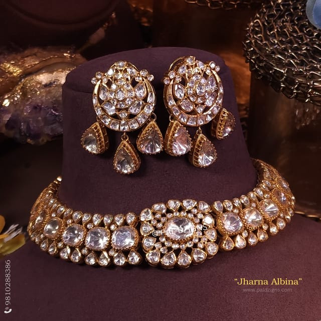 Jharna Albina Moissanite Polki Necklace Set