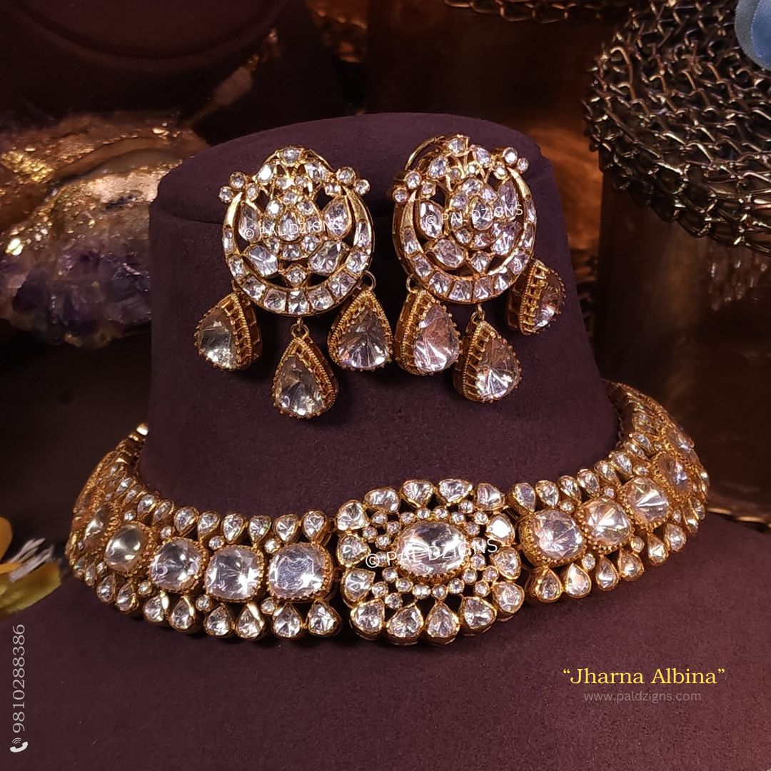 Jharna Albina Moissanite Polki Necklace Set