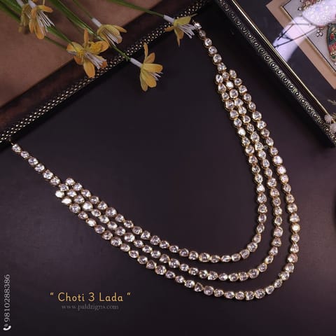 Choti 3 Lada Antique Moissanite Polki Long Necklace Choti 3 Lada Antique Moissanite Polki Long Necklace