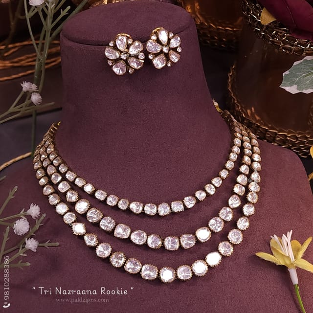 Tri Nazraana Rookie Moissanite Polki Necklace Set