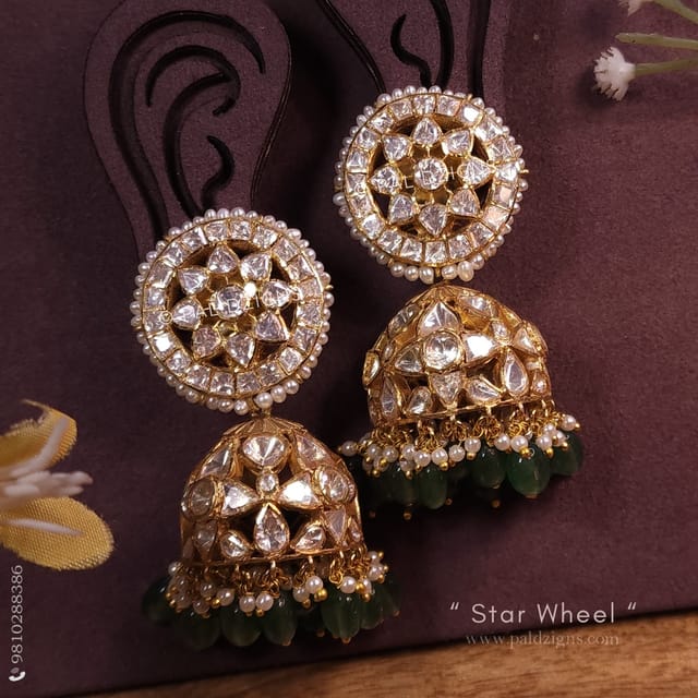 Star Wheel Moissanite Polki Jhumki