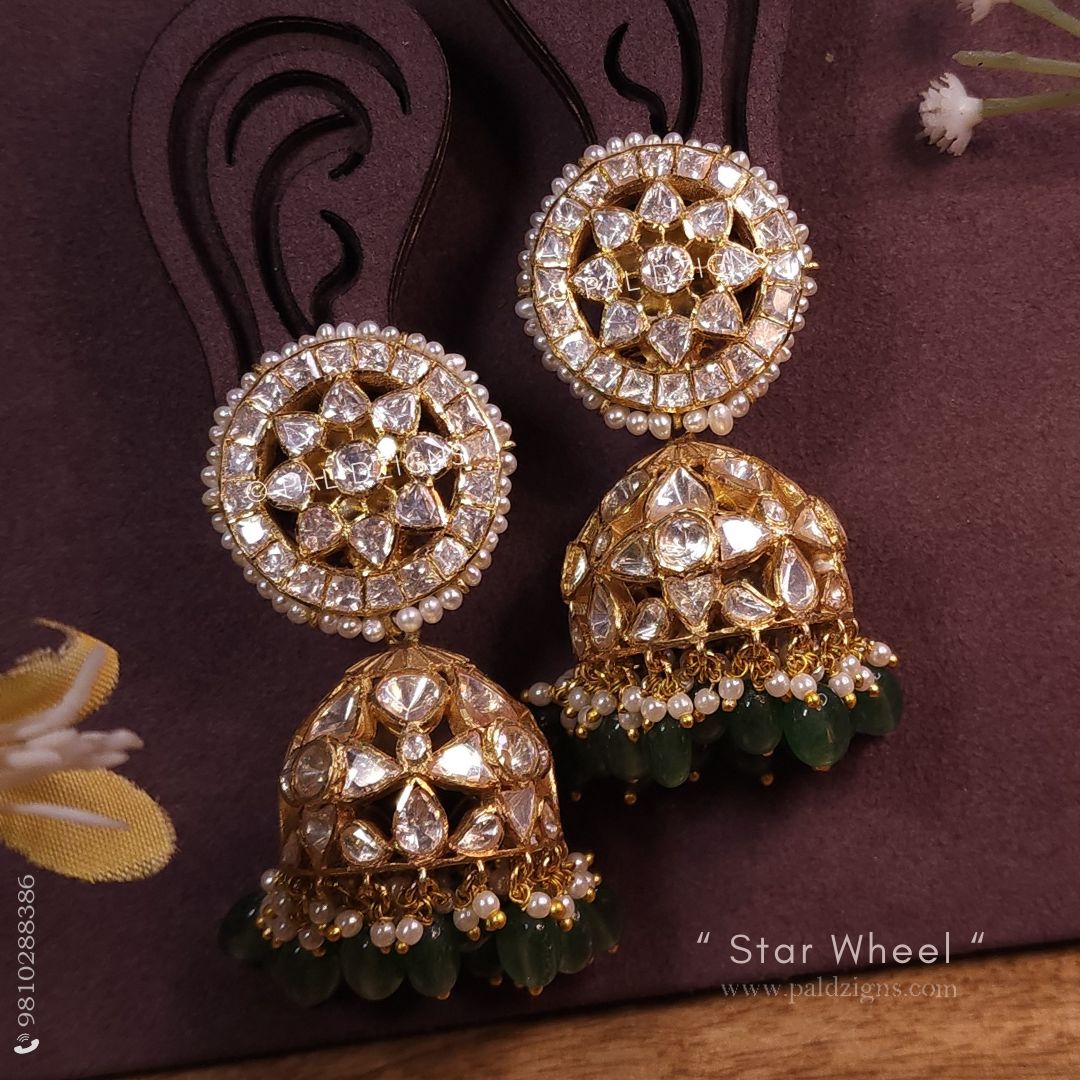 Star Wheel Moissanite Polki Jhumki