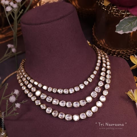 Tri Nazraana Antique Moissanite Polki Necklace
