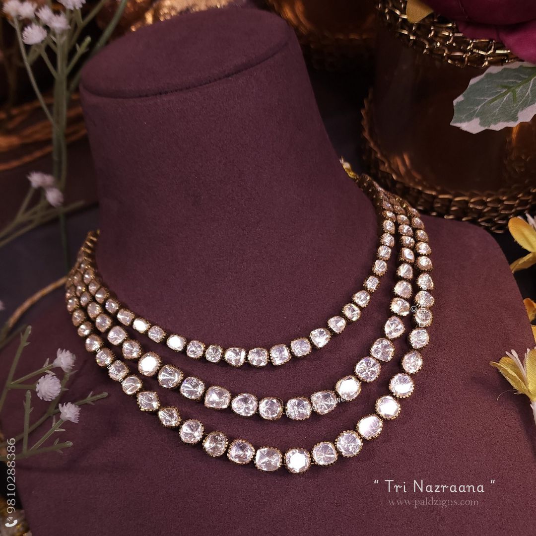 Tri Nazraana Antique Moissanite Polki Necklace