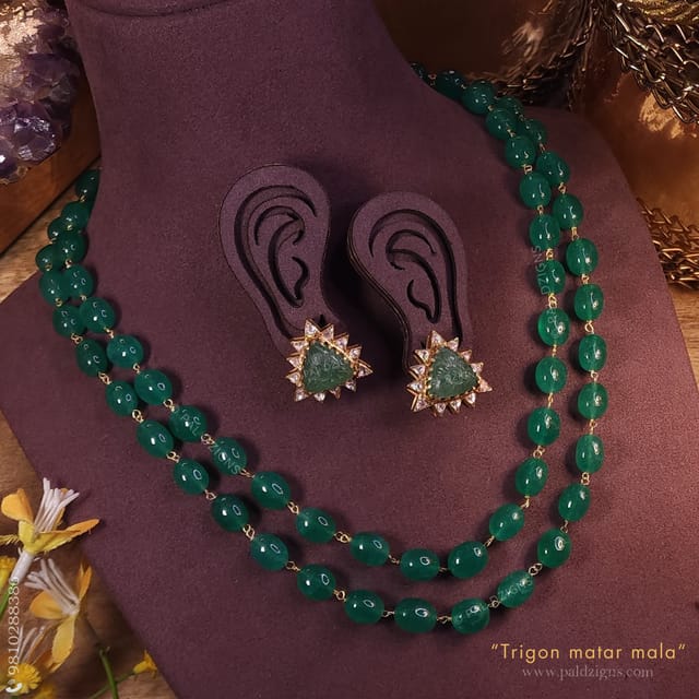 Trigon Matar Mala Moissanite Polki Necklace Set