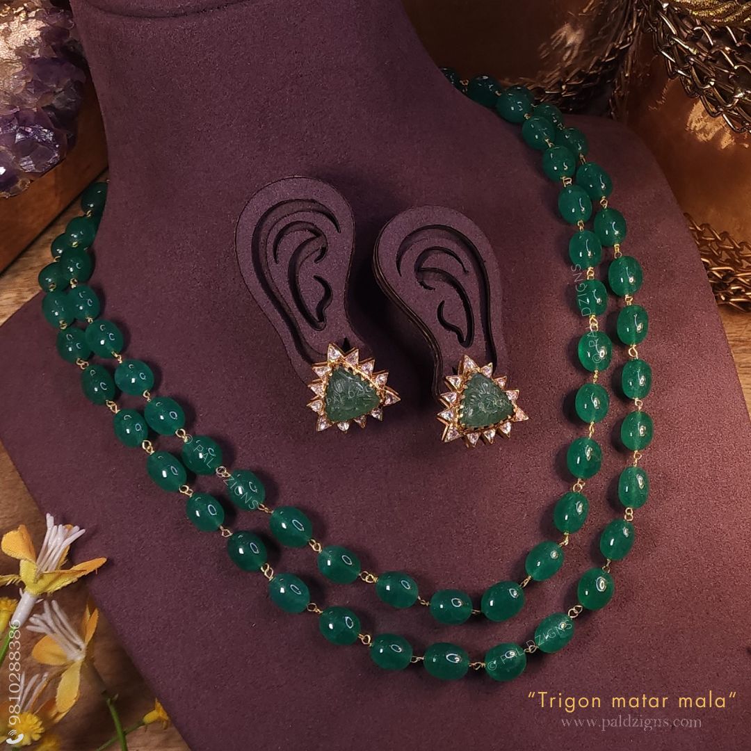 Trigon Matar Mala Moissanite Polki Necklace Set