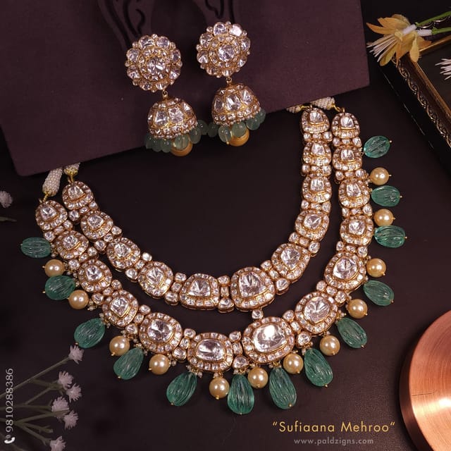 Sufiaana Mehroo Detachable Moissanite Polki Necklace Set
