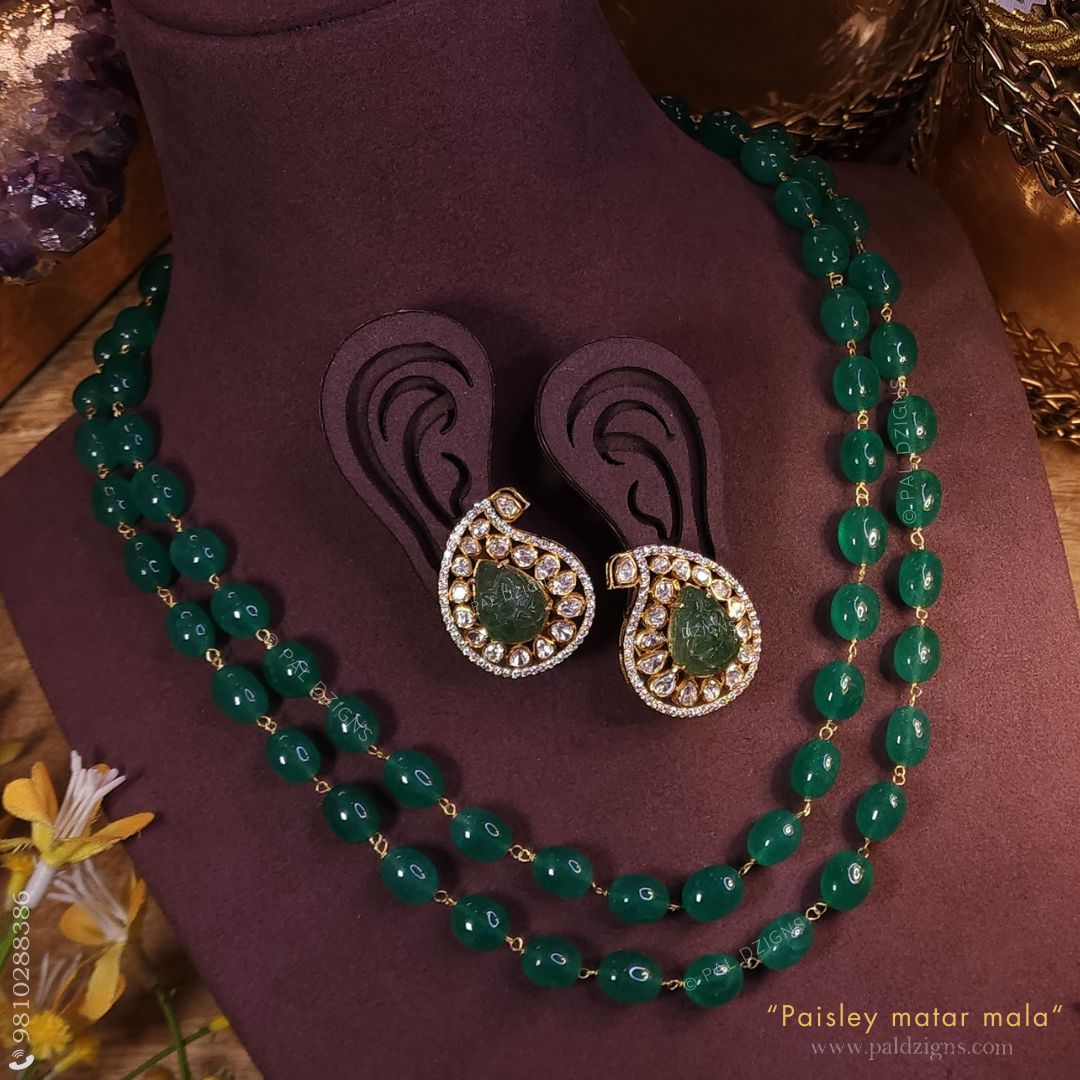 Paisley Matar Mala Moissanite Polki Necklace Set