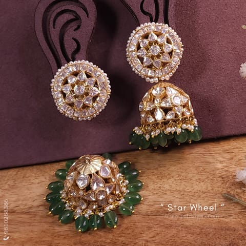 Star Wheel Detachable Moissanite Polki Jhumki Star Wheel Detachable Moissanite Polki Jhumki