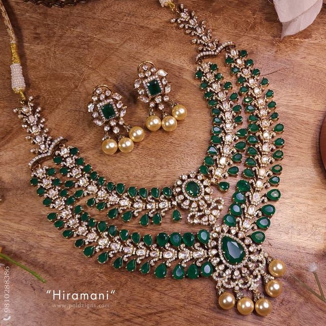 Hiramani Detachable Moissanite Polki Long Necklace Set