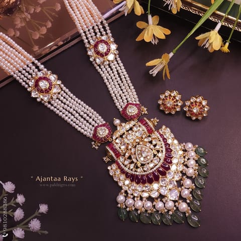Ajantaa Rays Moissanite Polki Long Pendant Set