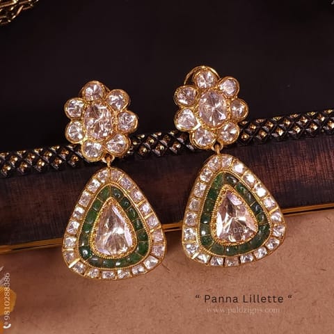 Panna Lillette Gold Moissanite Polki Earrings