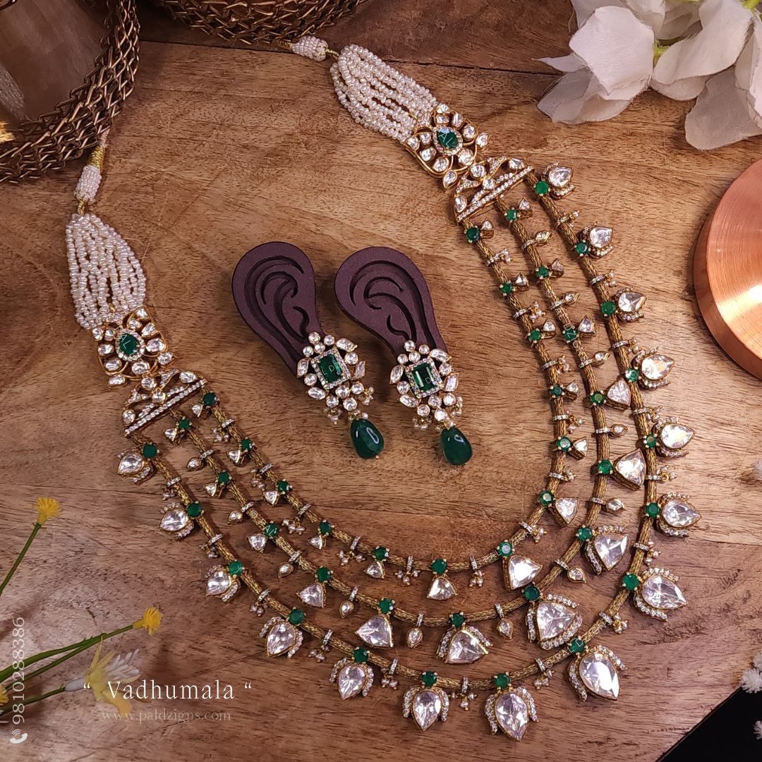 Vadhumala Moissanite Polki Long Necklace Set