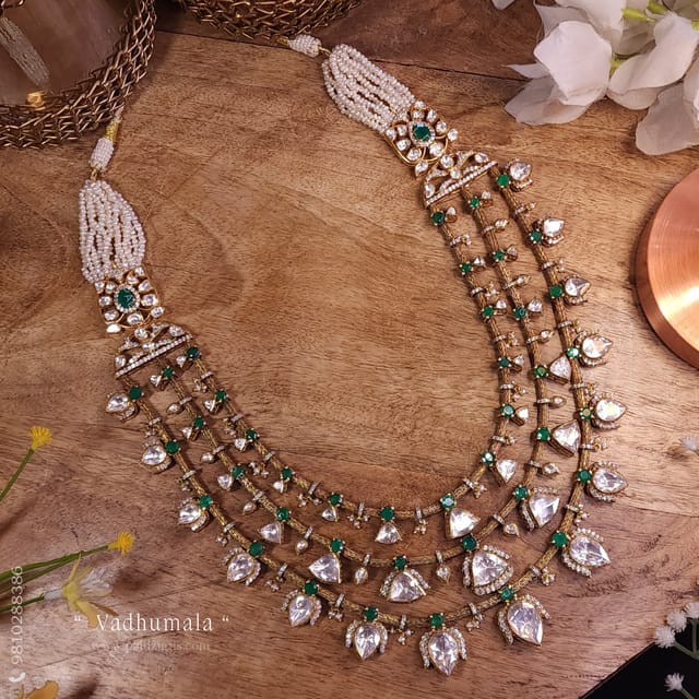 Vadhumala Moissanite Polki Long Necklace