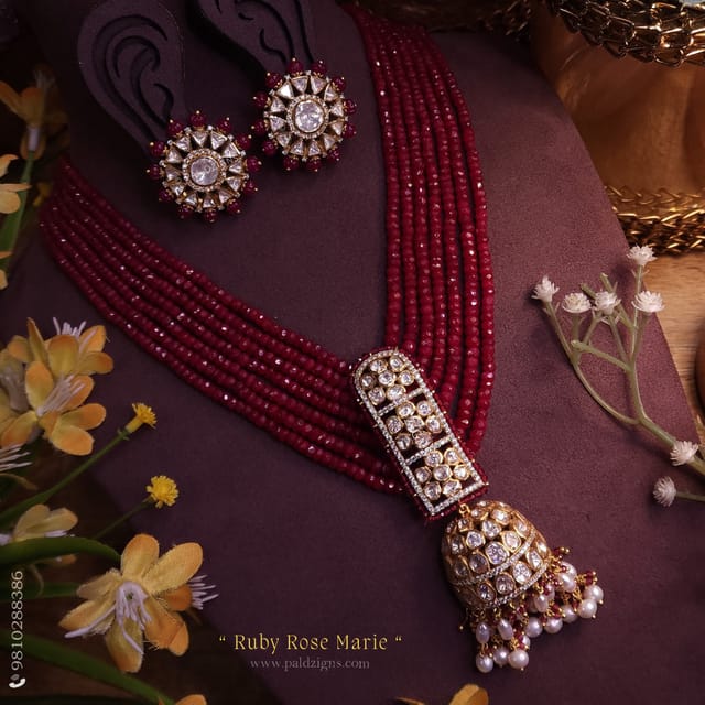 Ruby Rose Marie Moissanite Polki Pendant Set