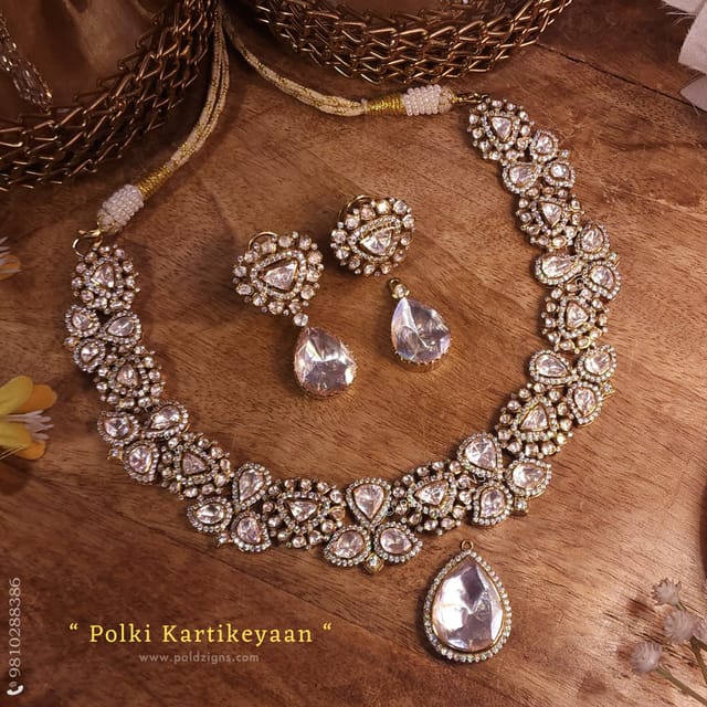 Polki Kartikeyaan Detachable Moissanite Polki Necklace Set