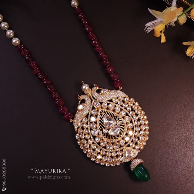 Mayurika Gold Moissanite Polki Pendant