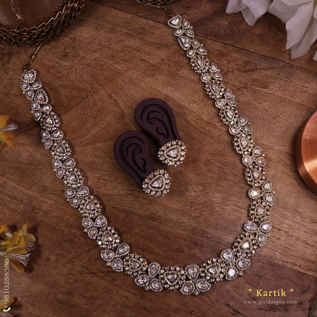 Kartik Detachable Moissanite Polki Long Necklace Set