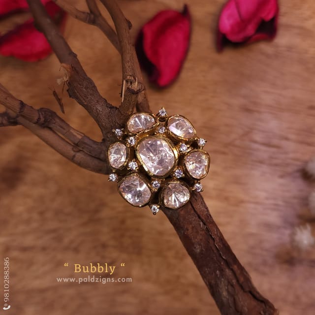 Bubbly Antique Moissanite Polki Ring