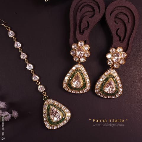Panna lillette Moissanite Polki Stud And Tikka Combo