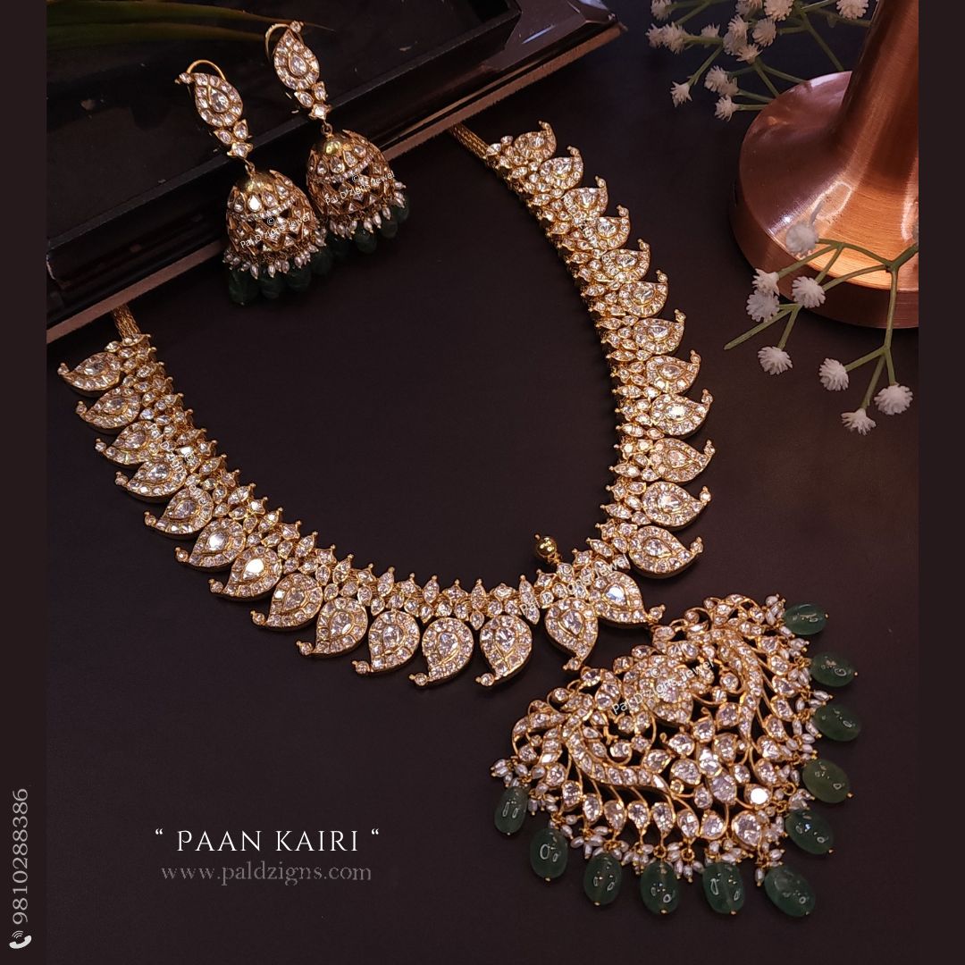 Paan Kairi Moissanite polki Detachable Necklace Set