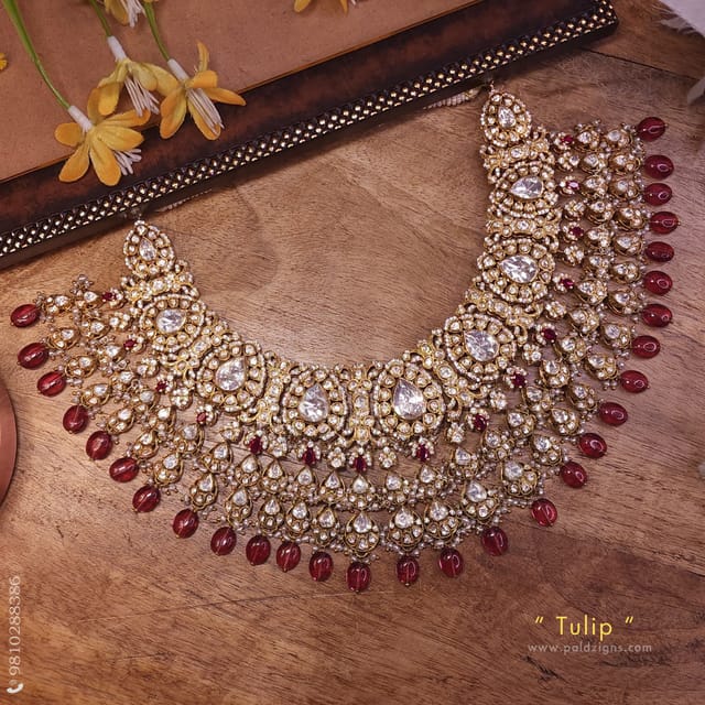 Tulip Moissanite Polki Necklace