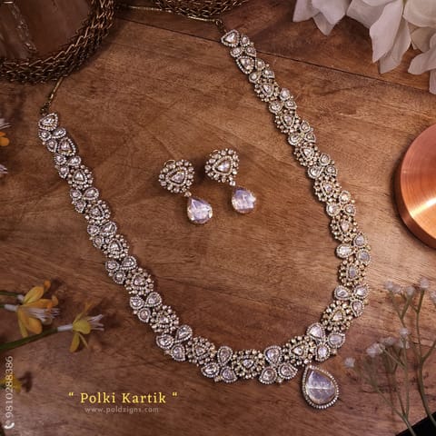 Polki Kartik Detachable Moissanite Polki Long Necklace Set Polki Kartik Detachable Moissanite Polki Long Necklace Set