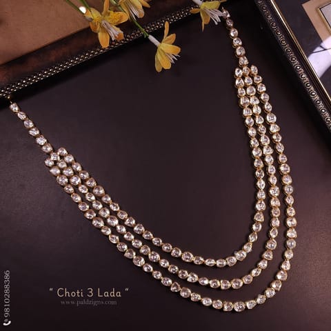 Choti 3 Lada Gold Moissanite Polki Long Necklace